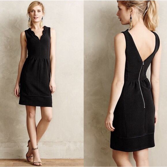 Maeve Black Ruffle V-Neck Dress Small – Anthropologie - Picture 1 of 5